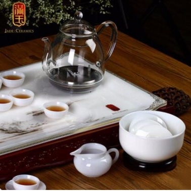 满玉玉瓷 整套智能白玉瓷功夫茶具套装 中式全自动功夫茶具带茶盘