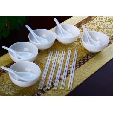满玉 15头玉瓷饭具套装 中式家用送礼纯白饭碗筷子勺子套装礼盒装