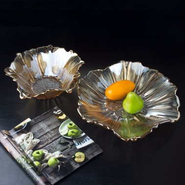 大号金色向日葵果盘干果盘客厅玻璃水果盘现代欧式水晶果盘