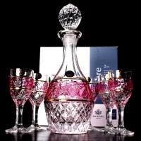 品质水晶玻璃粉色威士忌杯 创意洋酒杯 红酒杯白兰地杯酒具套装
