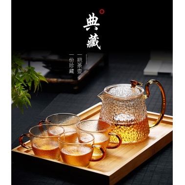 加厚耐热櫈把含香锤纹玻璃茶壶家用耐高温过滤泡茶壶透明功夫茶具茶壶套装