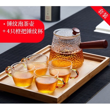 加厚耐热悦心锤纹玻璃茶壶家用耐高温过滤泡茶壶透明功夫茶具茶壶套装